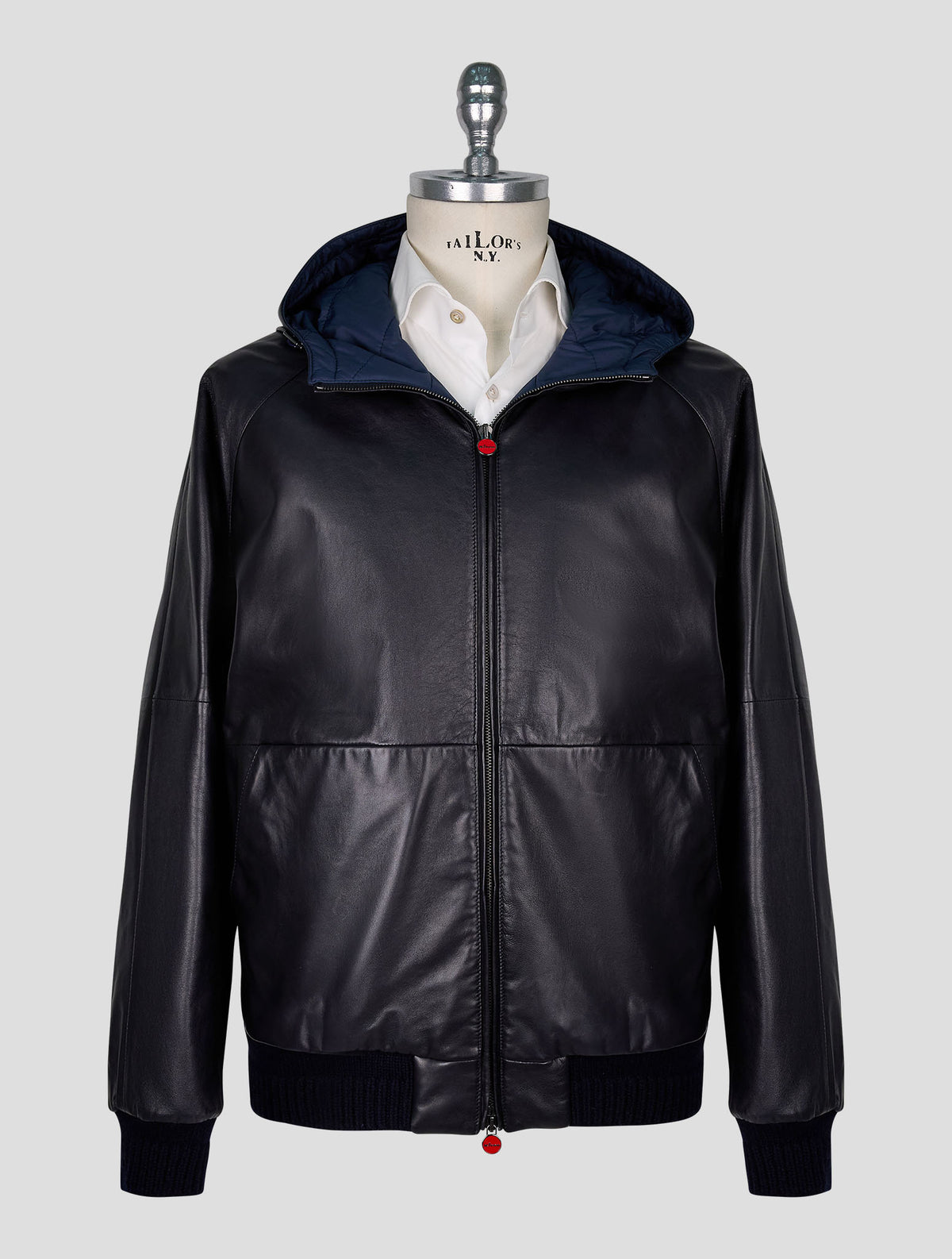 Kiton Black Leather Lamb Coat