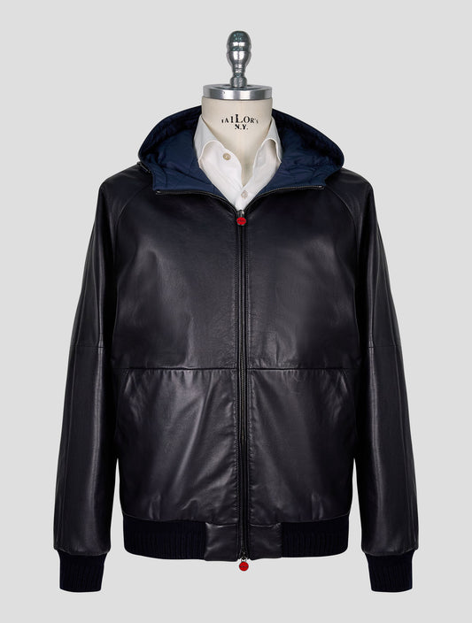 Kiton Black Leather Lamb Coat