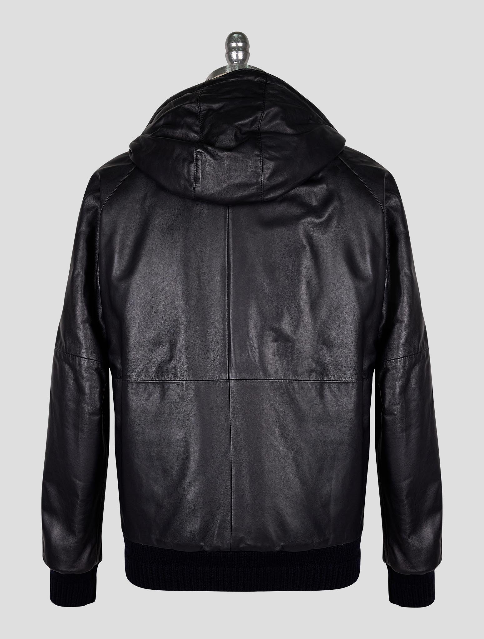 Kiton Black Leather Lamb Coat