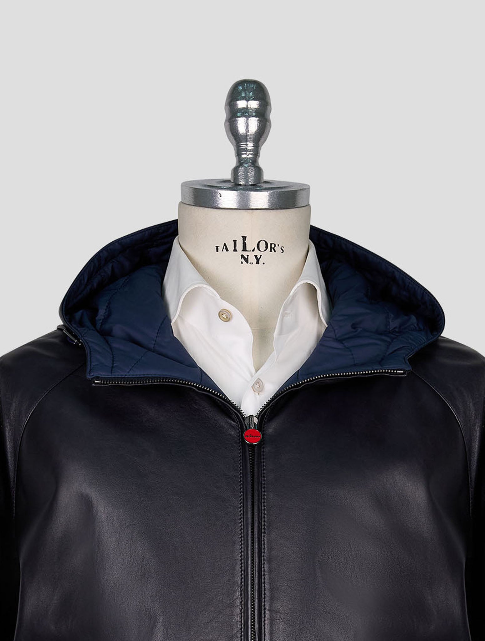 Kiton Black Leather Lamb Coat