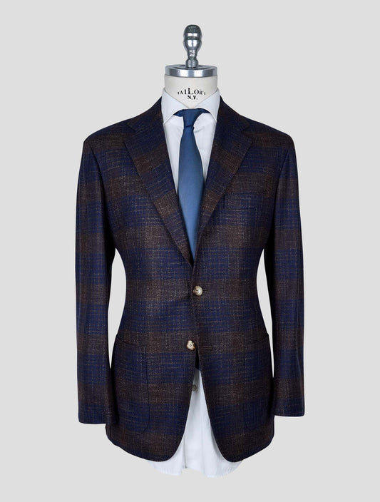 Kiton Brown Blue Cashmere Virgin Wool Silk Cotton Pa Blazer