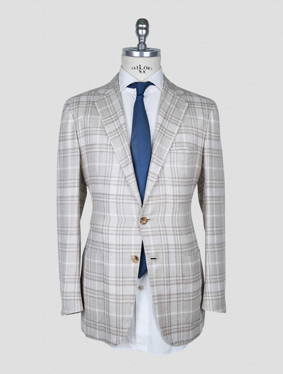 Kiton Beige White Wool Cashmere Silk Linen Blazer