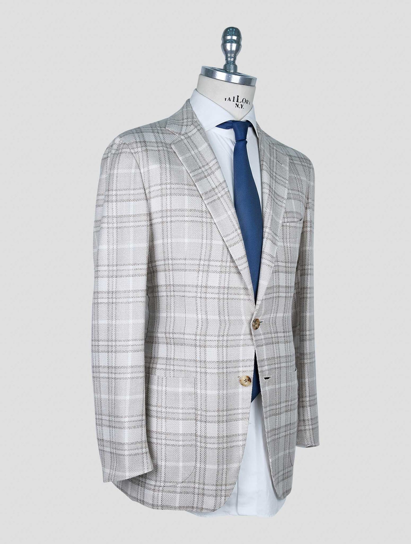Kiton Beige White Wool Cashmere Silk Linen Blazer
