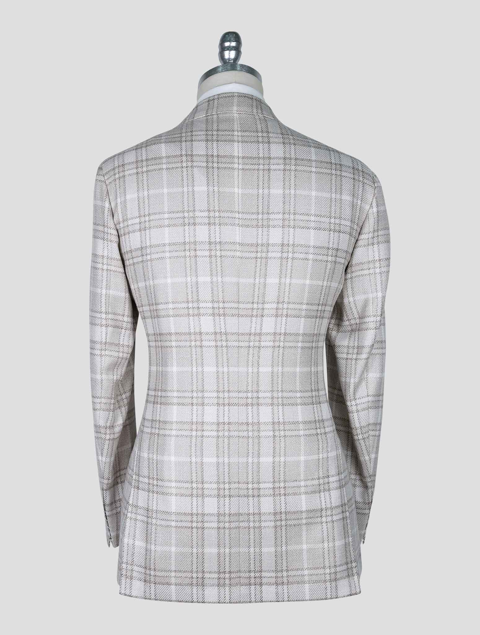 Kiton Beige White Wool Cashmere Silk Linen Blazer