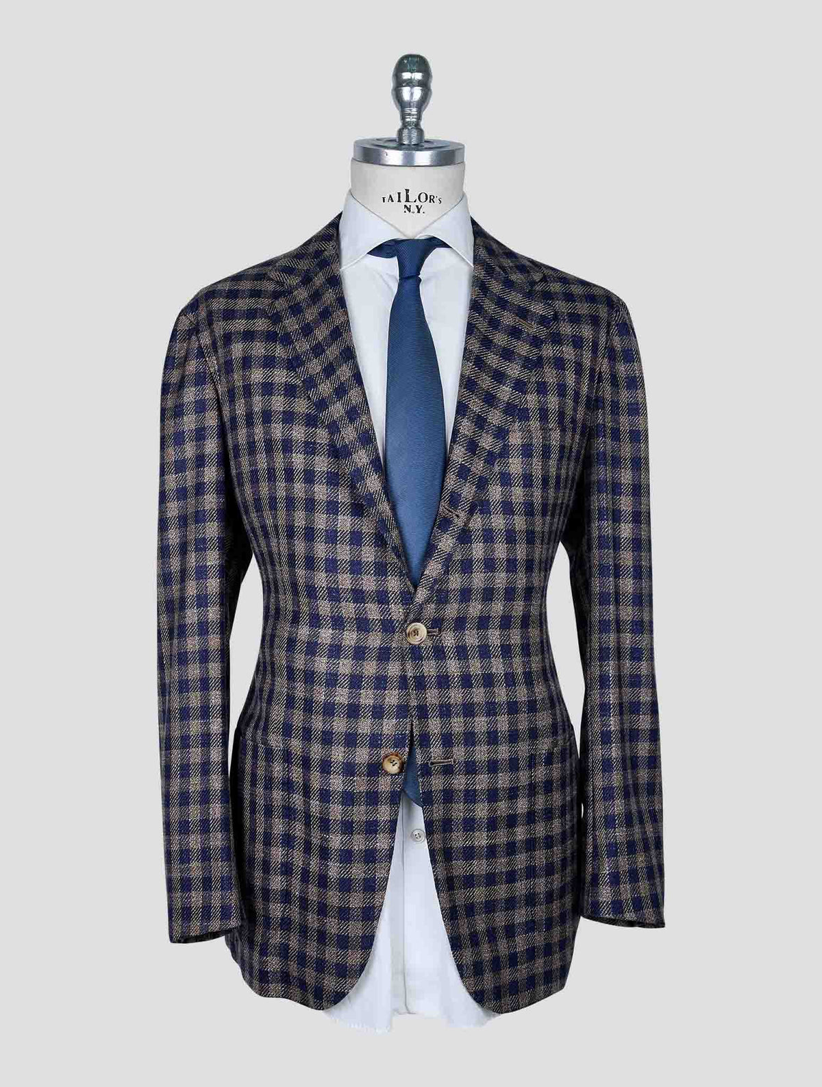 Kiton Brown Blue Wool Cashmere Silk Linen Blazer