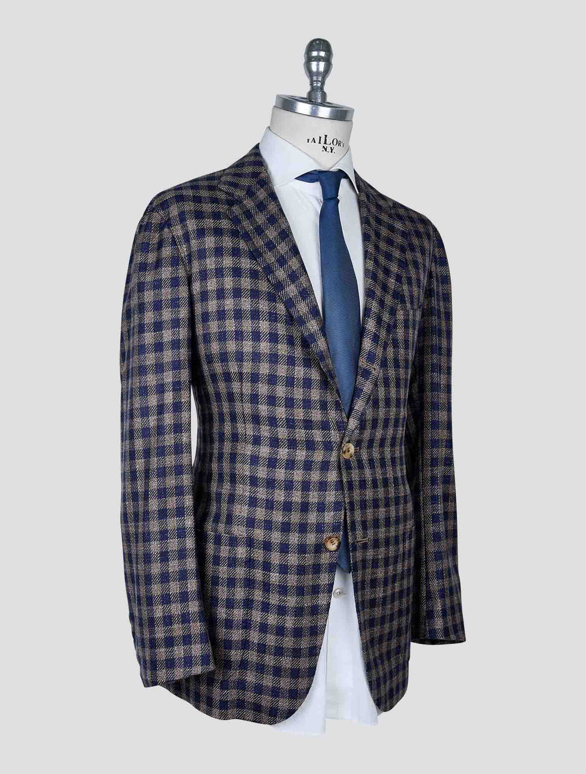 Kiton Brown Blue Wool Cashmere Silk Linen Blazer