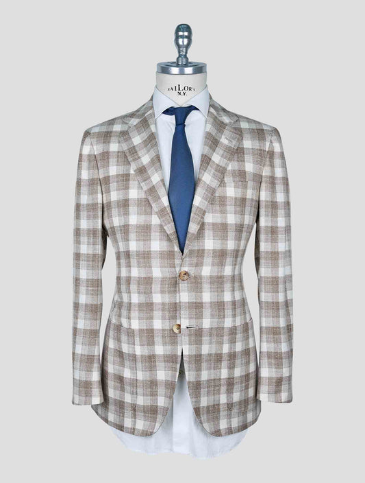 Kiton Beige White Cashmere Virgin Wool Silk Linen Blazer