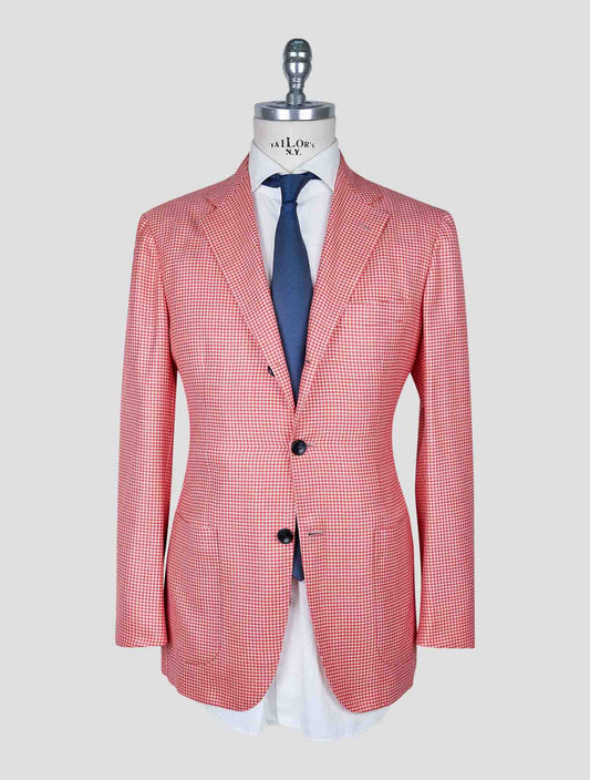 Kiton Red White Cashmere Silk Linen Blazer