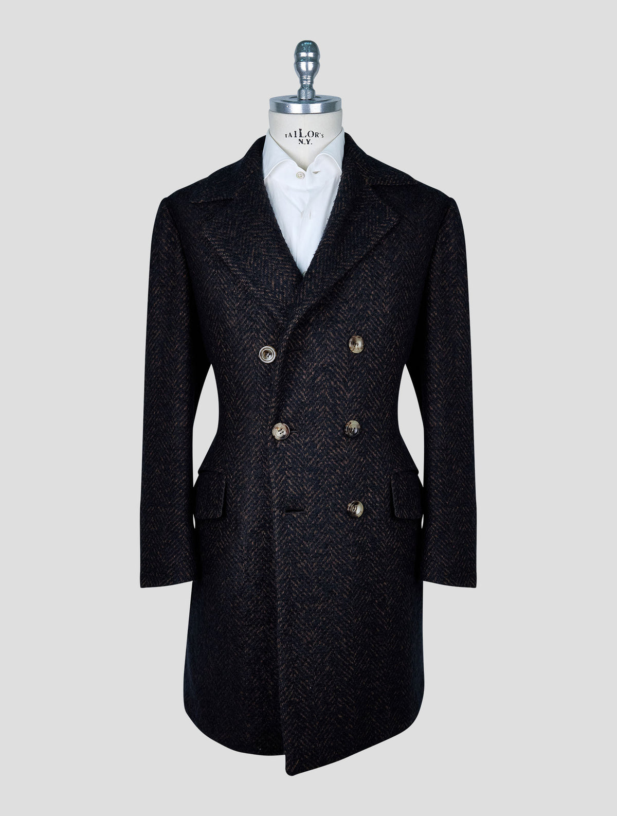 Kiton Brown Black Virgin Wool Cashmere Silk Overcoat