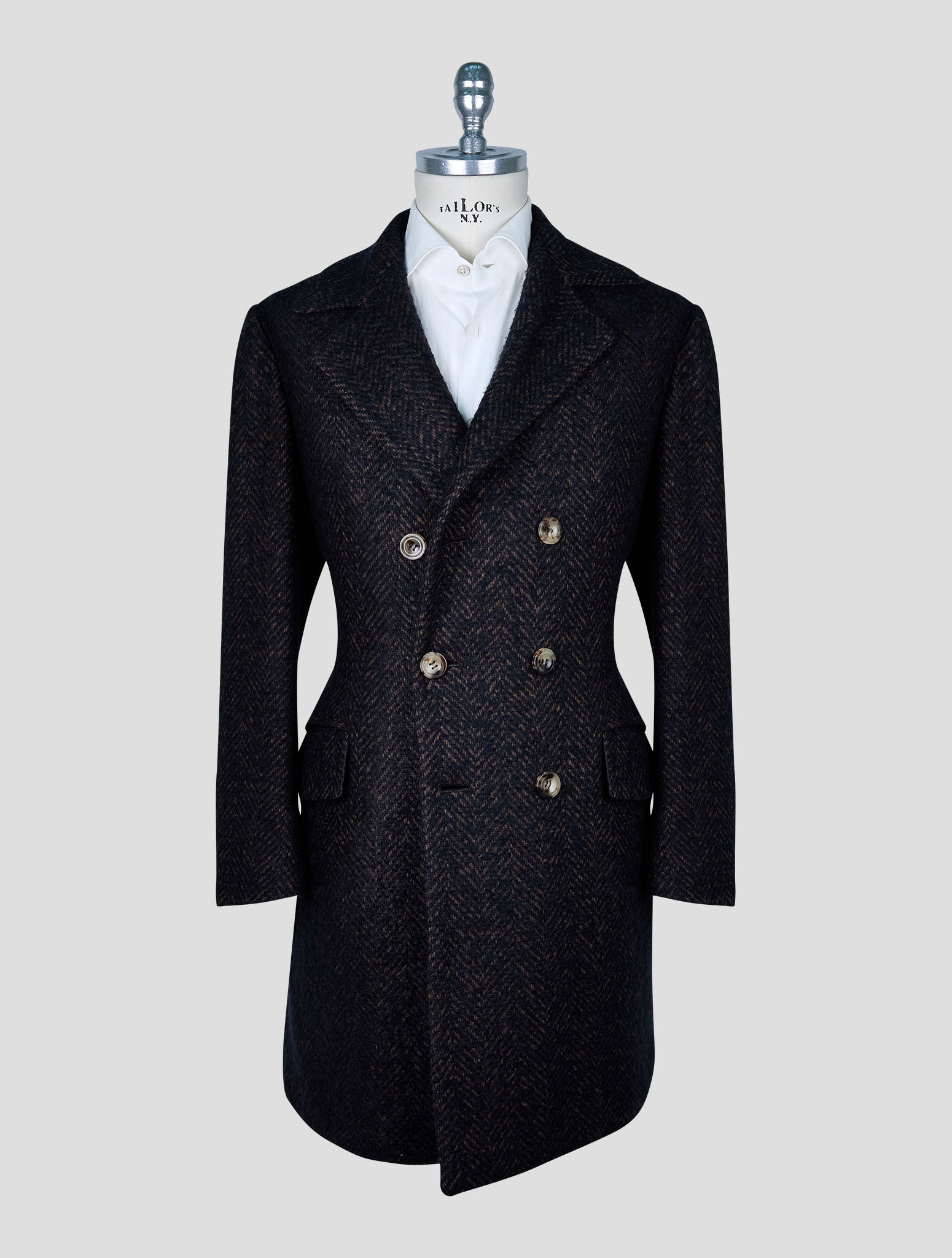 Kiton Brown Black Virgin Wool Cashmere Silk Overcoat