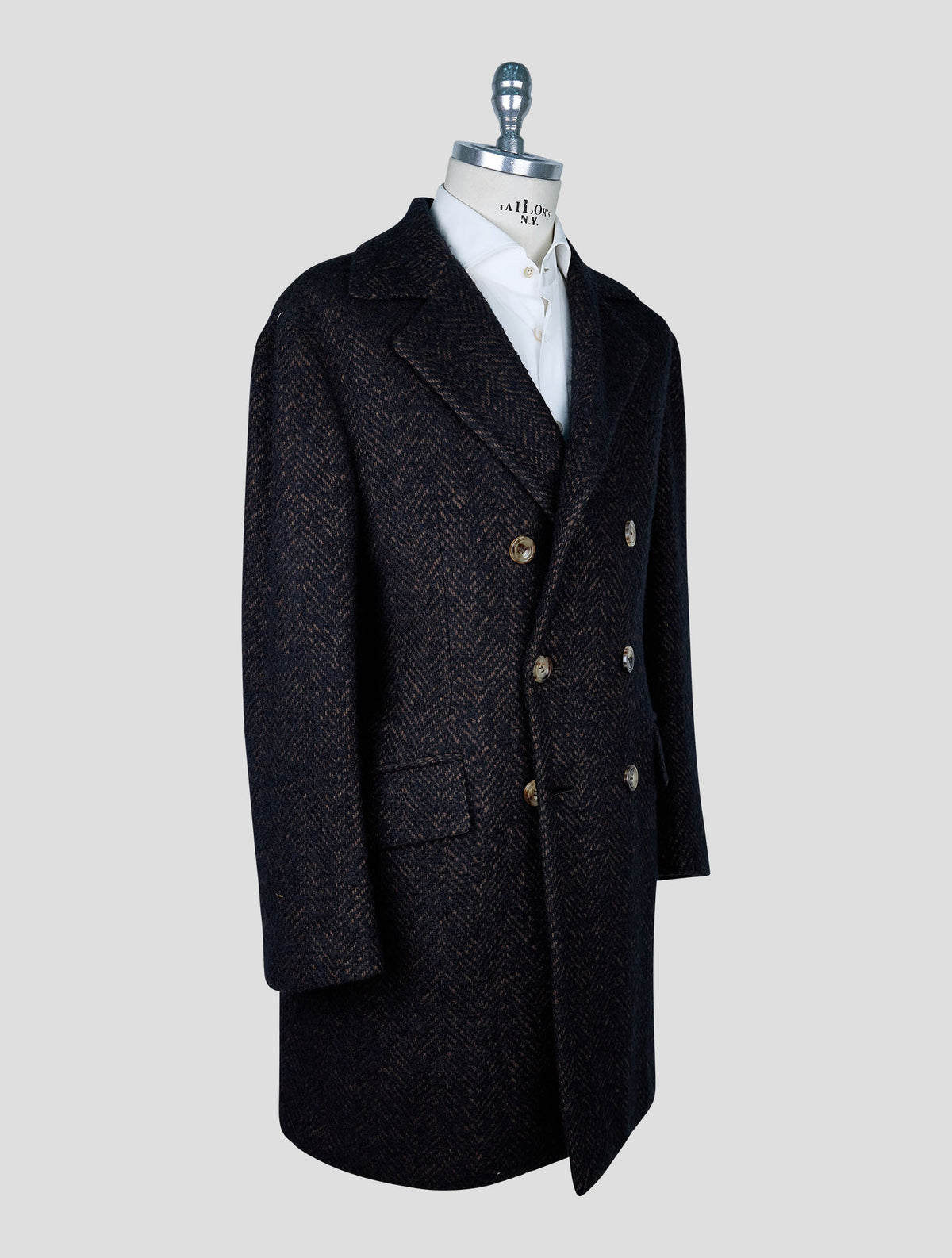 Kiton Brown Black Virgin Wool Cashmere Silk Overcoat