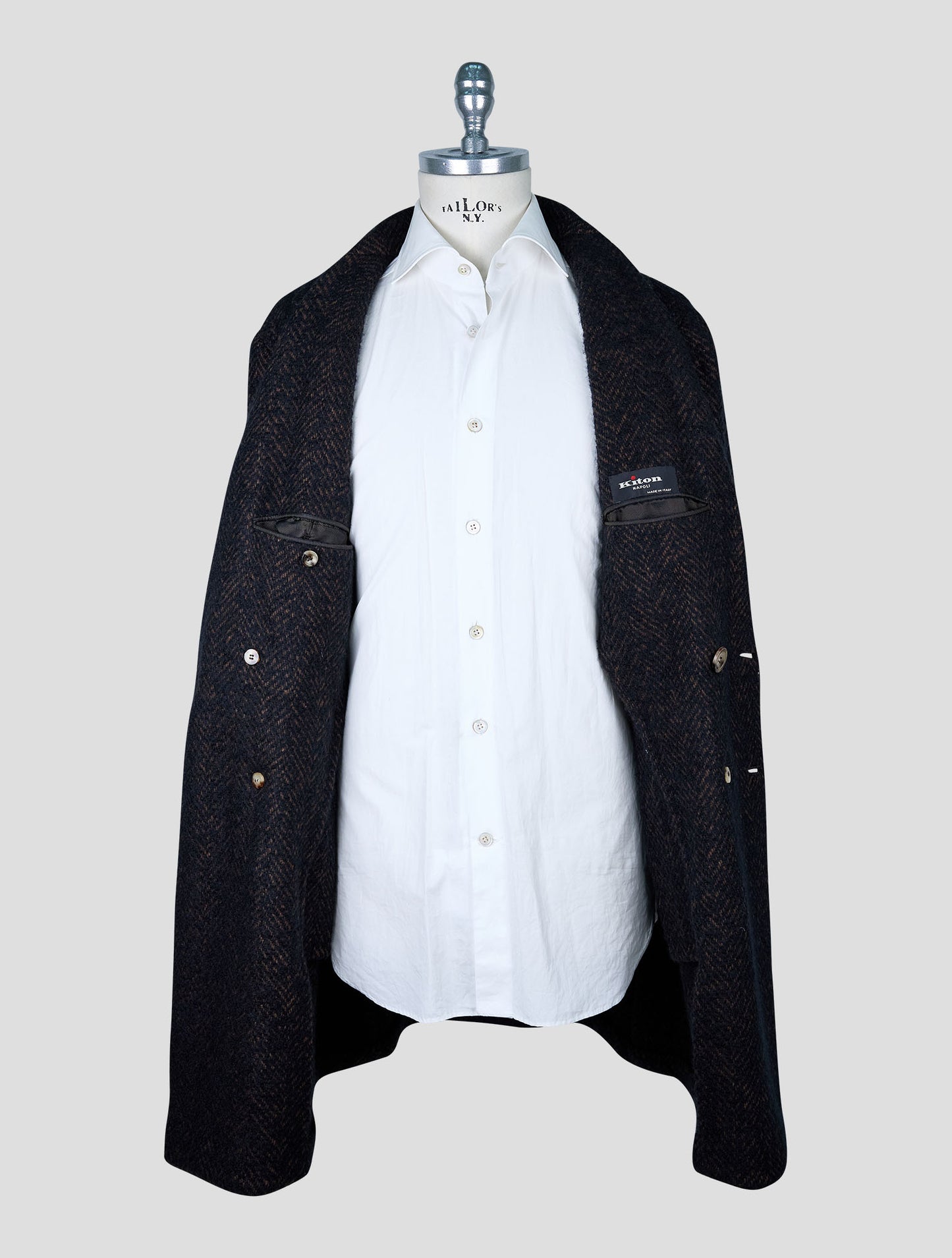 Kiton Brown Black Virgin Wool Cashmere Silk Overcoat
