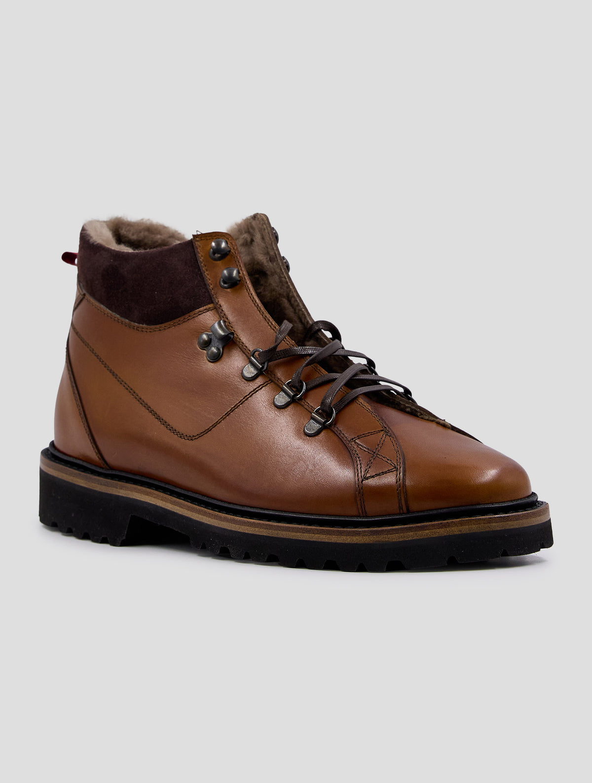 Kiton Brown Leather Shearling Boots