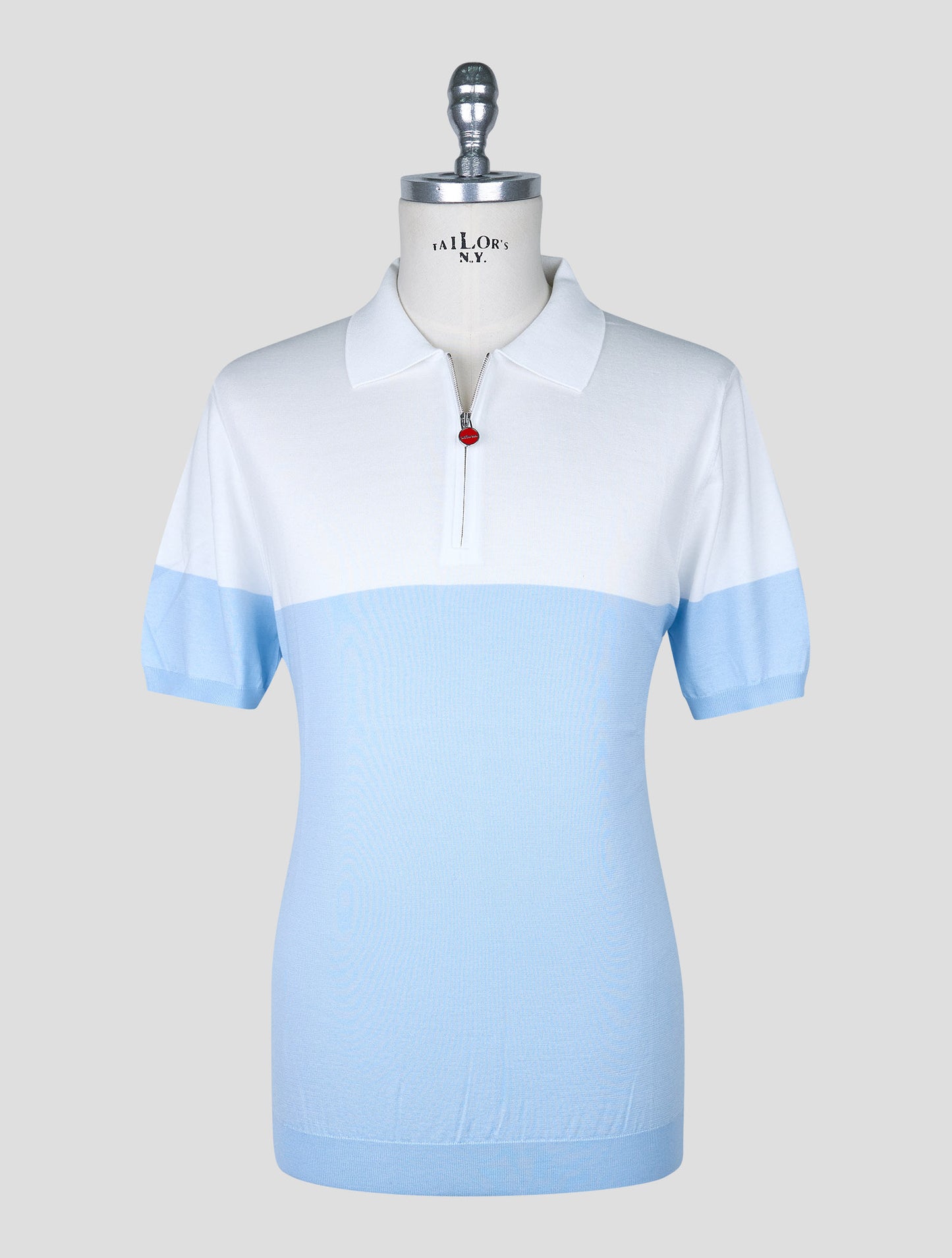 Kiton Light Blue White Cotton Polo