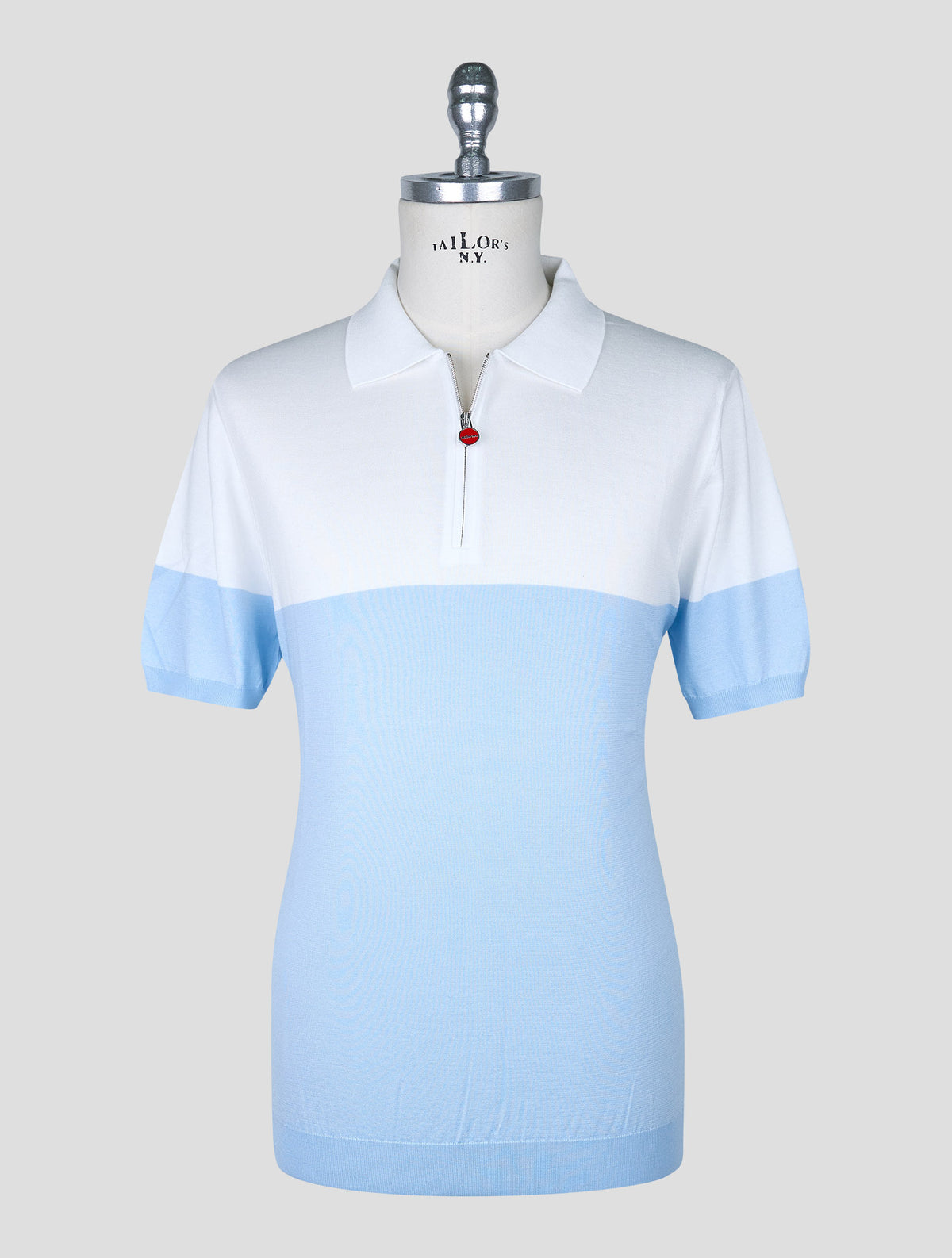 Kiton Light Blue White Cotton Polo
