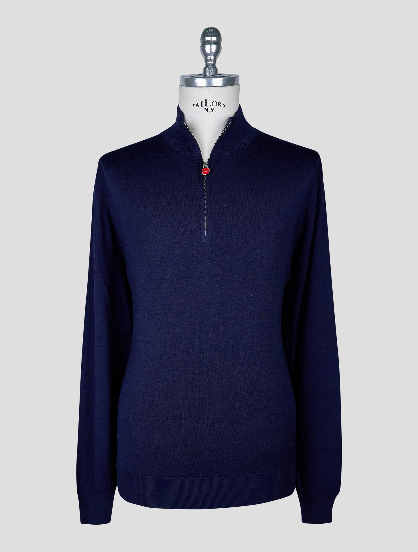 Kiton Blue Wool Sweater Half Zip