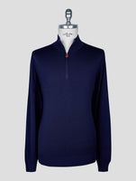 Kiton Blue Wool Sweater Half Zip