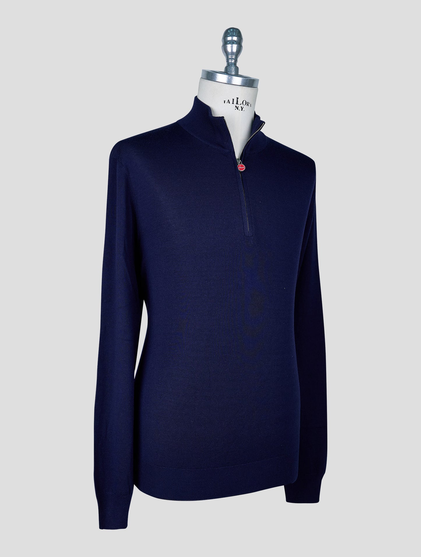 Kiton Blue Wool Sweater Half Zip
