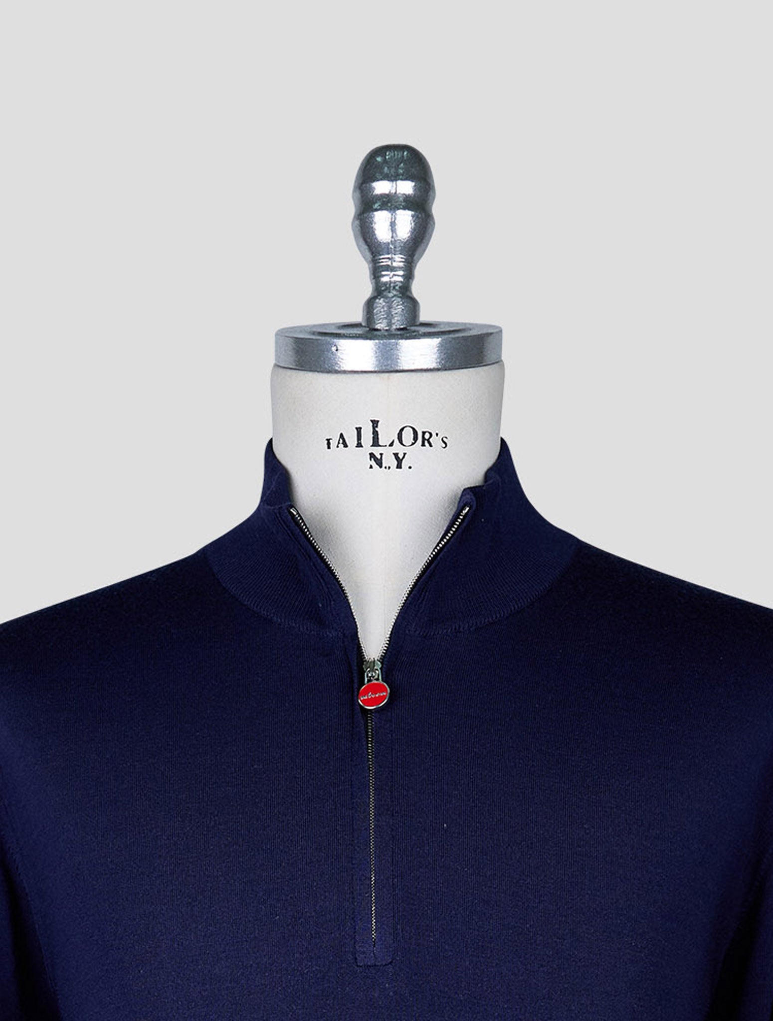 Kiton Blue Wool Sweater Half Zip