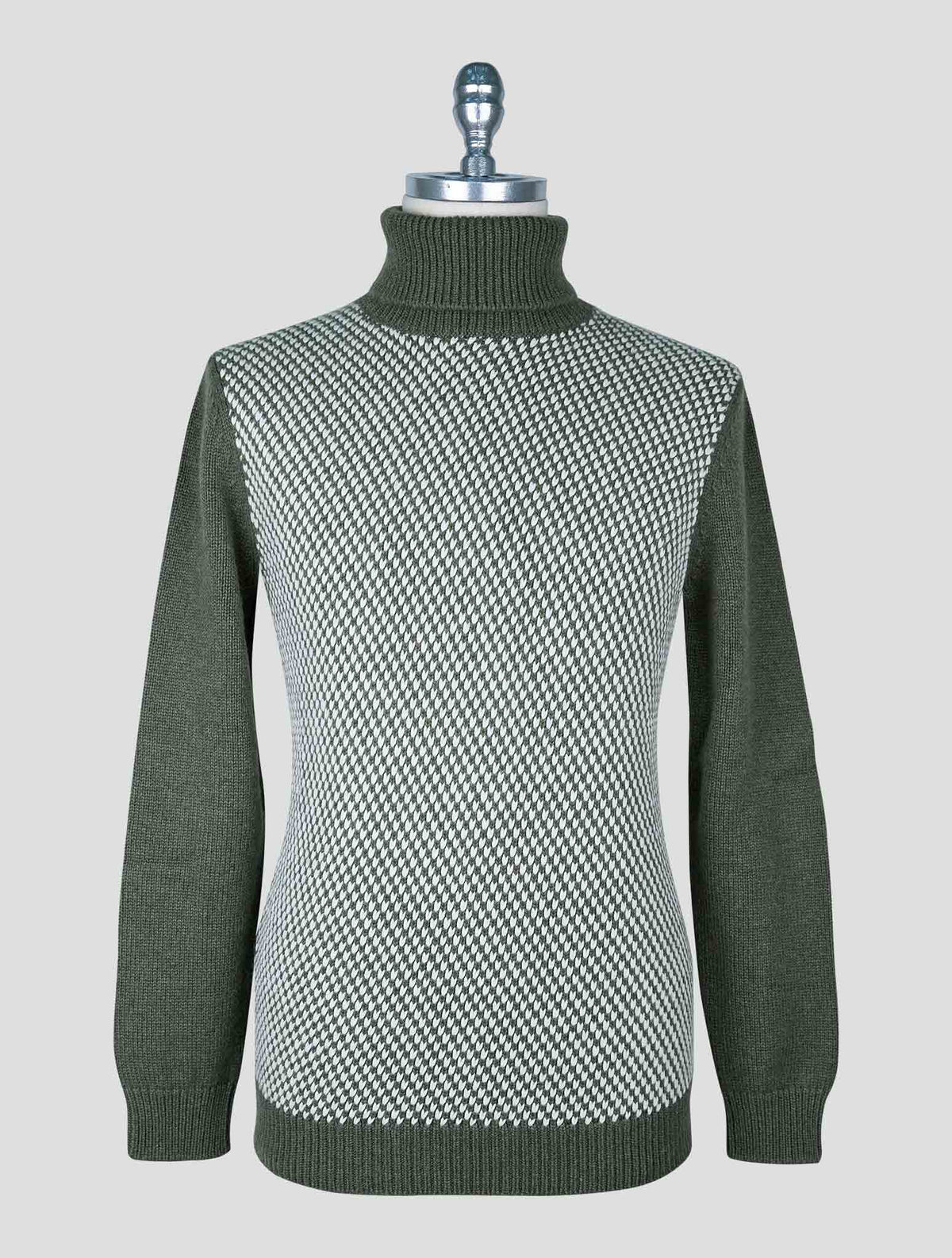 Kiton Green White Cashmere Sweater Turtleneck