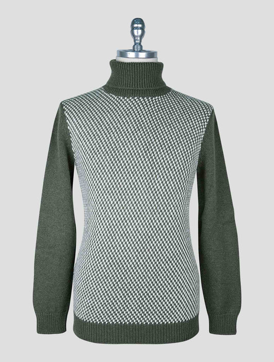 Kiton Green White Cashmere Sweater Turtleneck