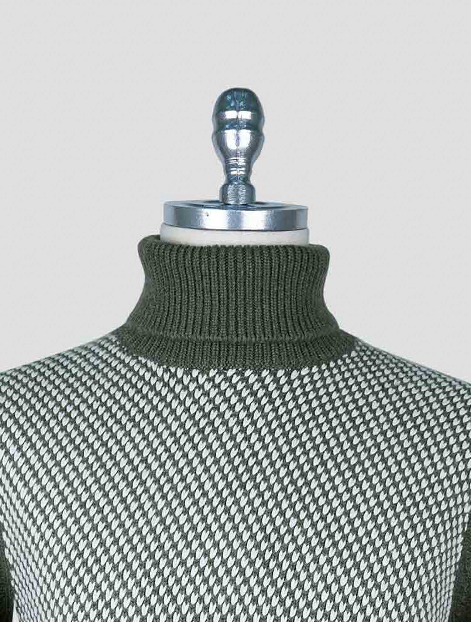Kiton Green White Cashmere Sweater Turtleneck