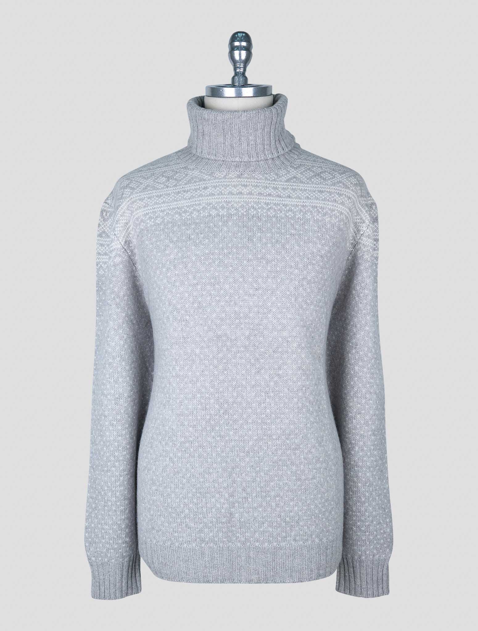Kiton Gray White Cashmere Sweater Turtleneck