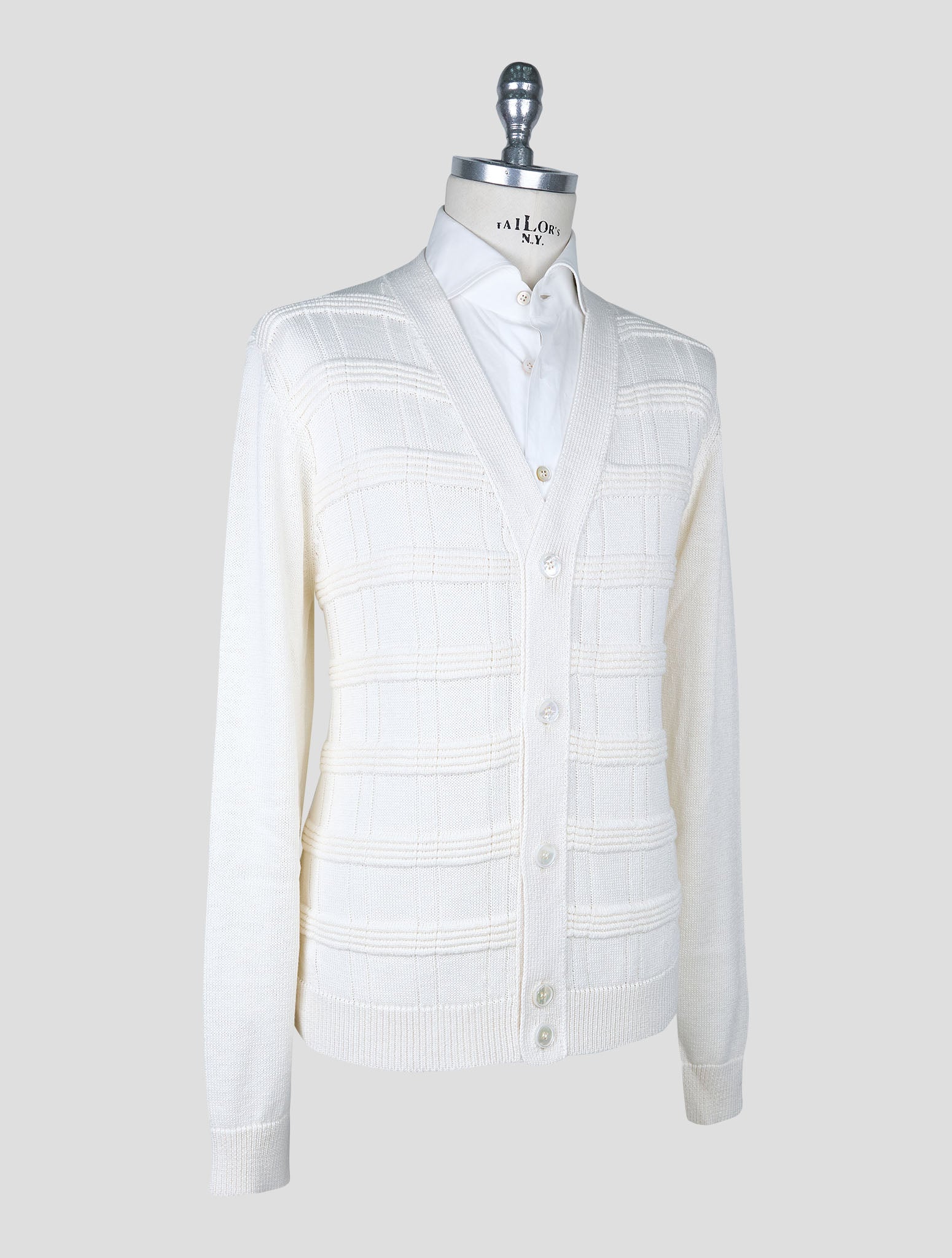 Kiton White Cotton Silk Cardigan