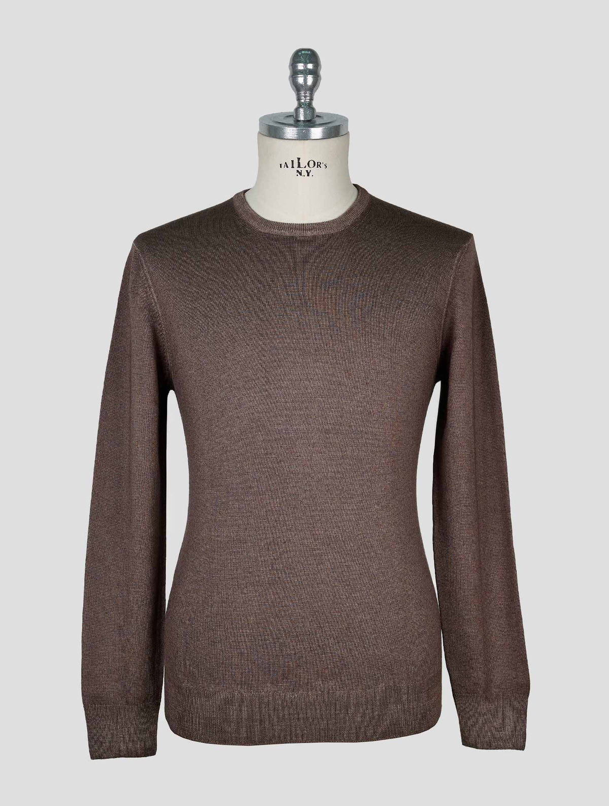 Kiton Brown Gray Wool Sweater Crewneck