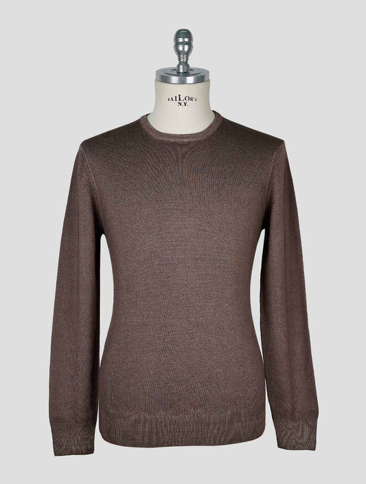 Kiton Brown Gray Wool Sweater Crewneck