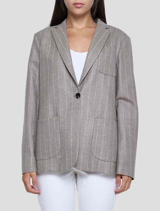 Kiton Brown White Wool Blazer Women