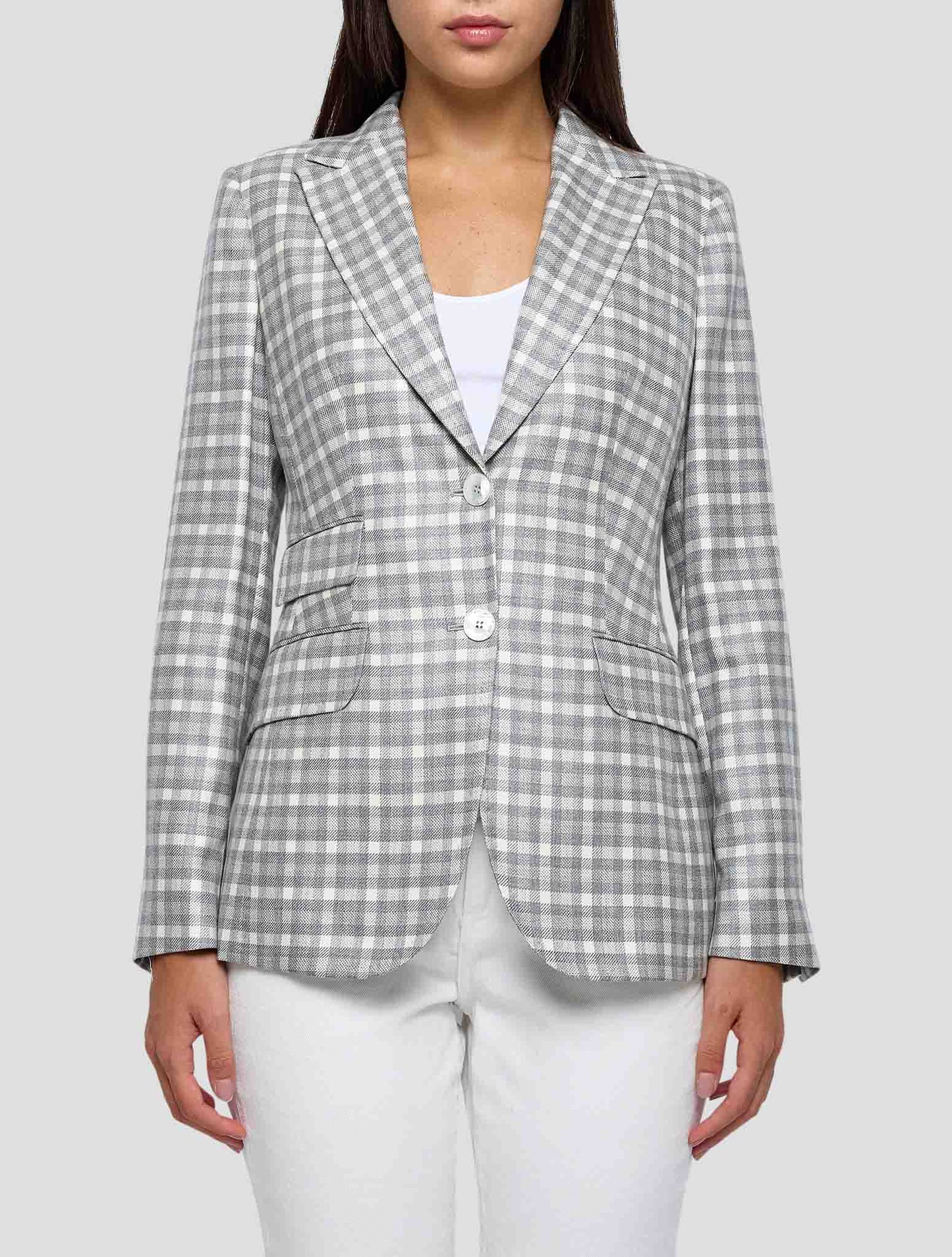 Kiton Gray White Cashmere Silk Blazer Women