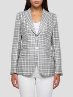 Kiton Gray White Cashmere Silk Blazer Women
