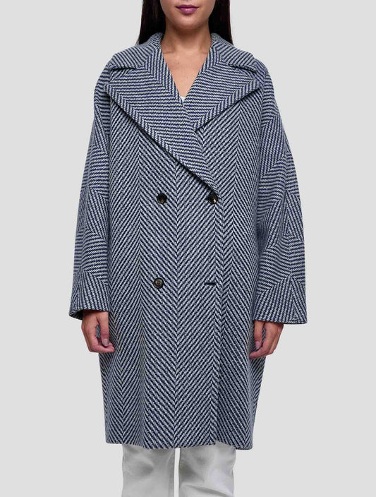 Kiton Blue White Cashmere Overcoat Women