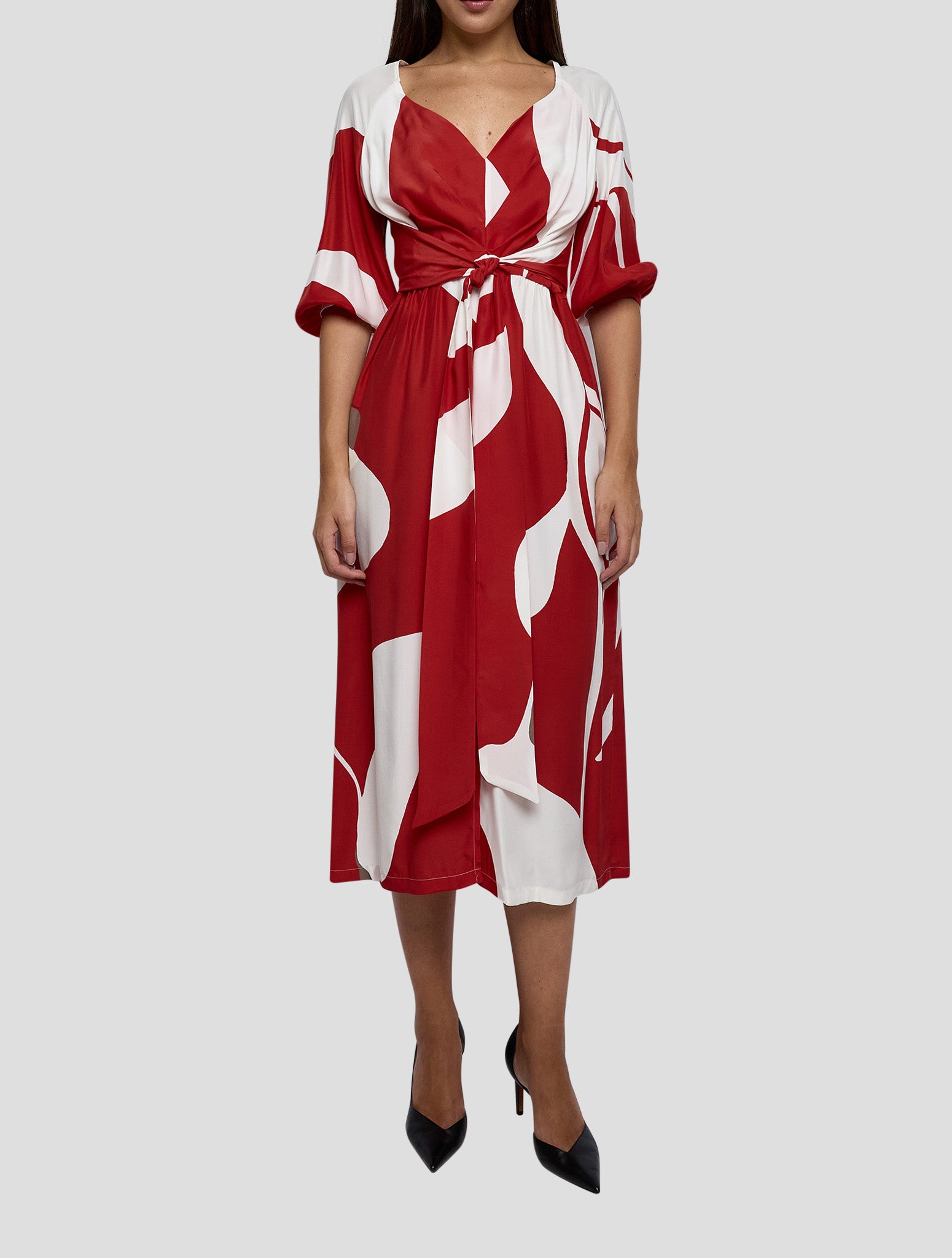 Kiton Red White Silk Dress Women