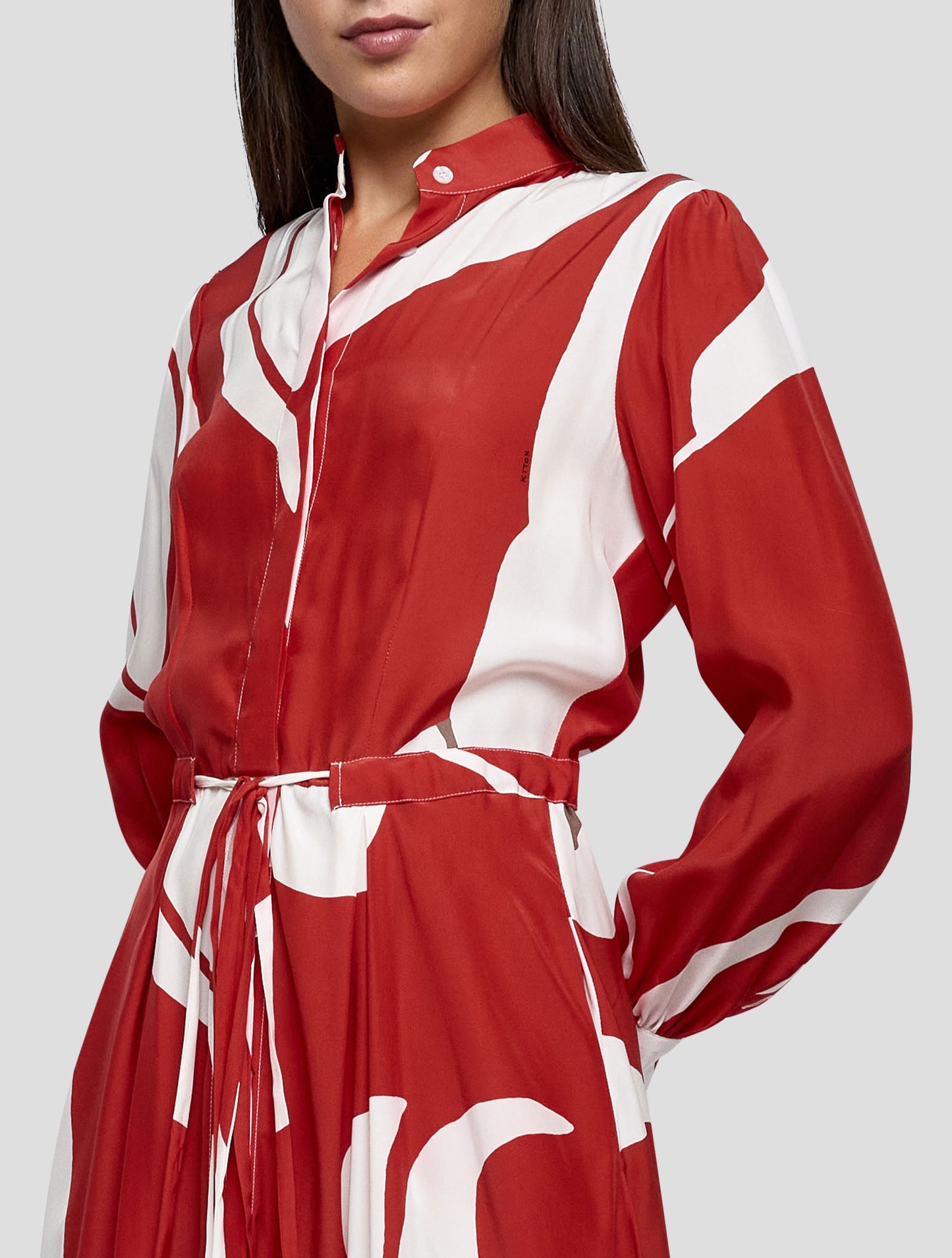 Kiton Red White Silk Dress Women