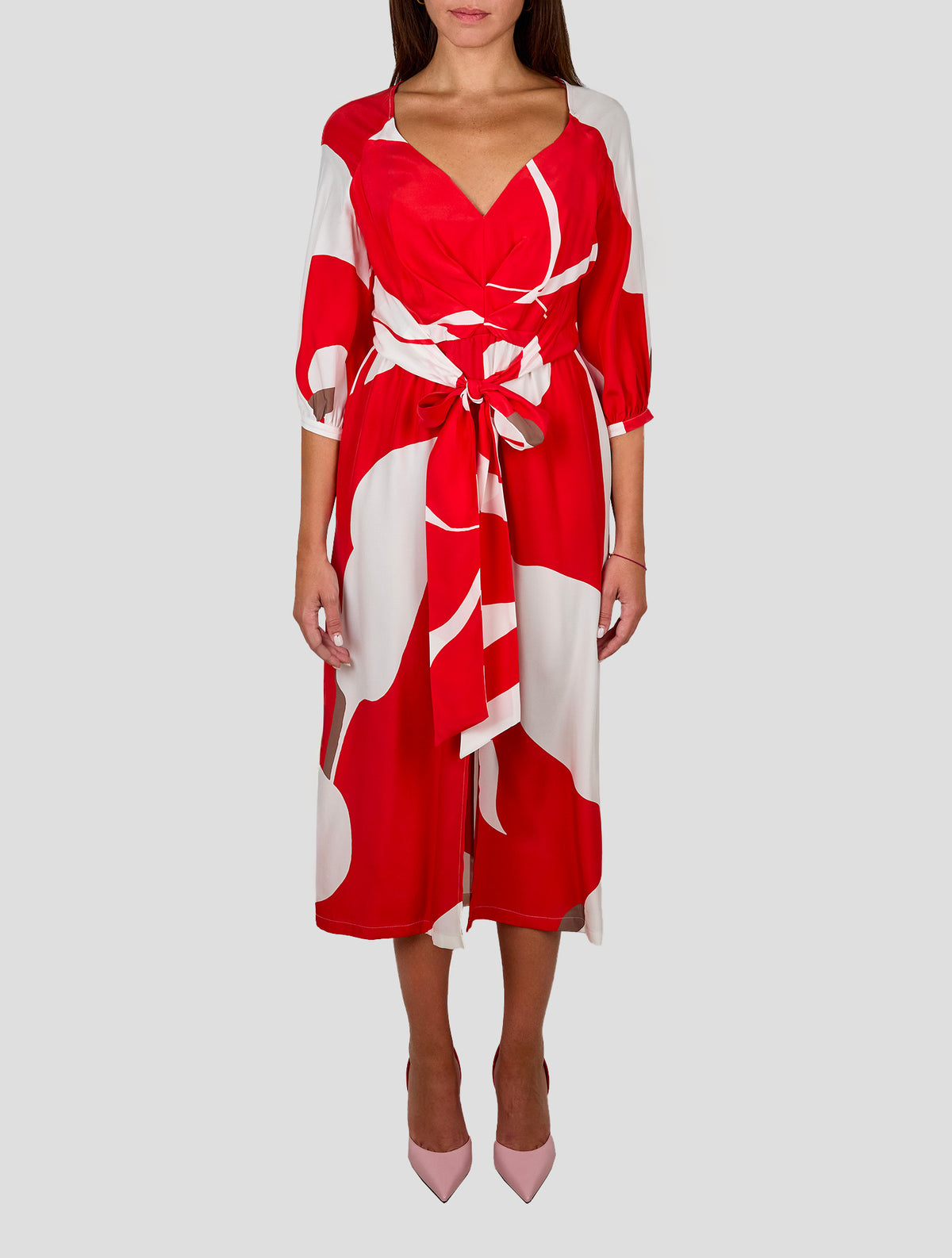 Kiton Red White Silk Dress Women