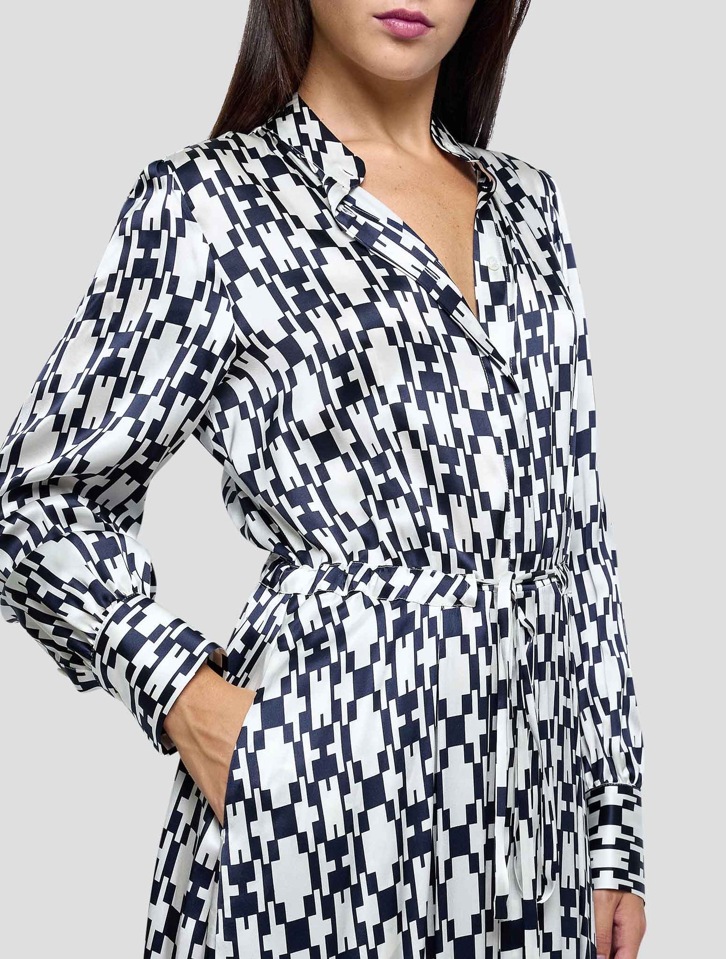Kiton Blue White Silk Dress Women