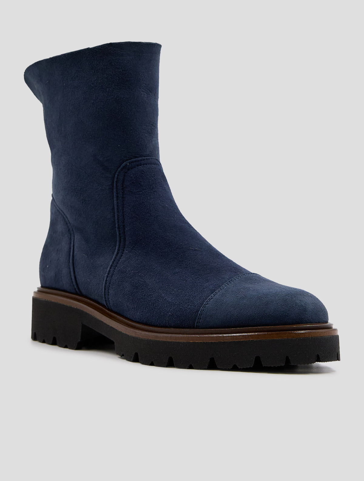 Kiton Blue Leather Shearling Boots Women