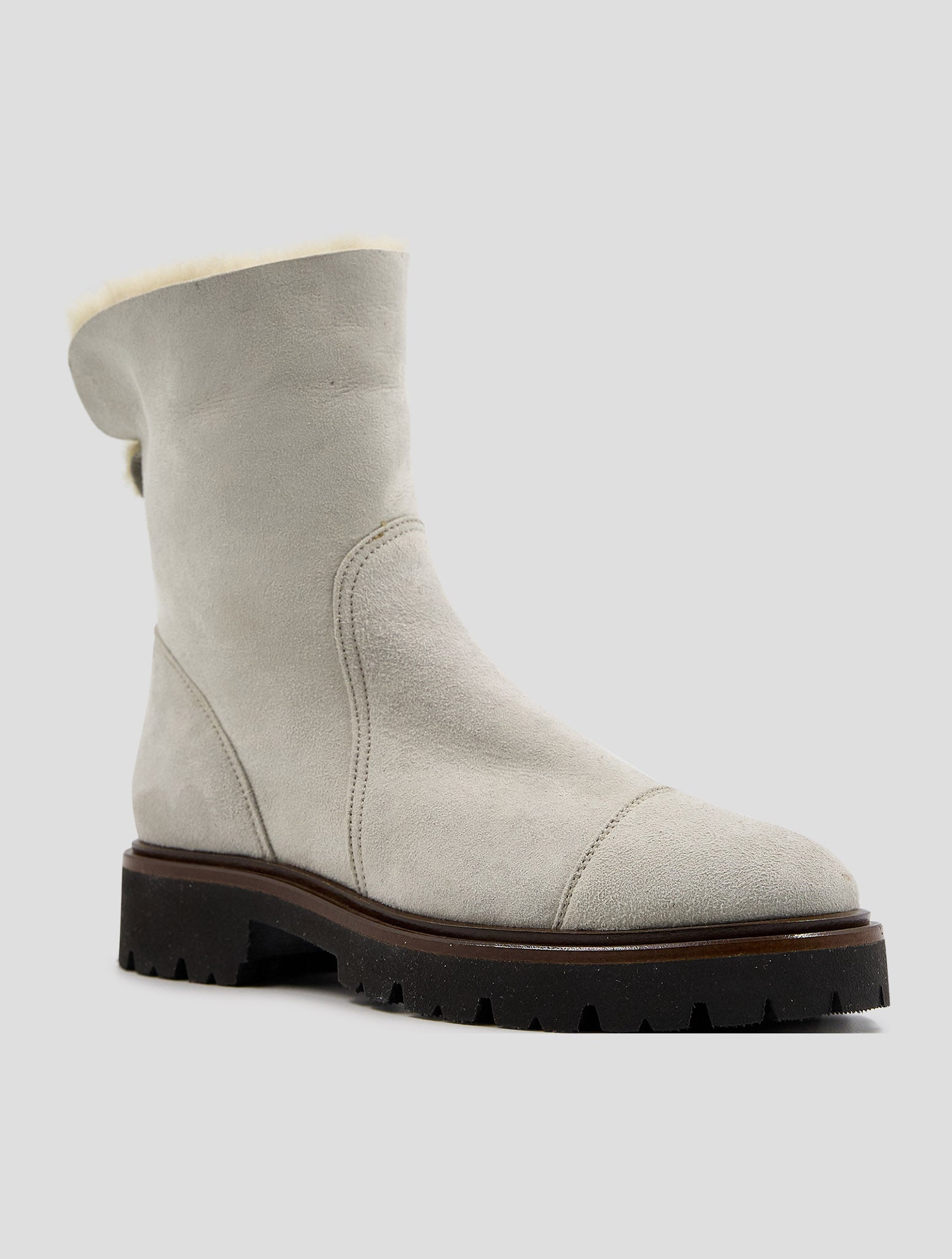 Kiton Gray Leather Shearling Boots Women