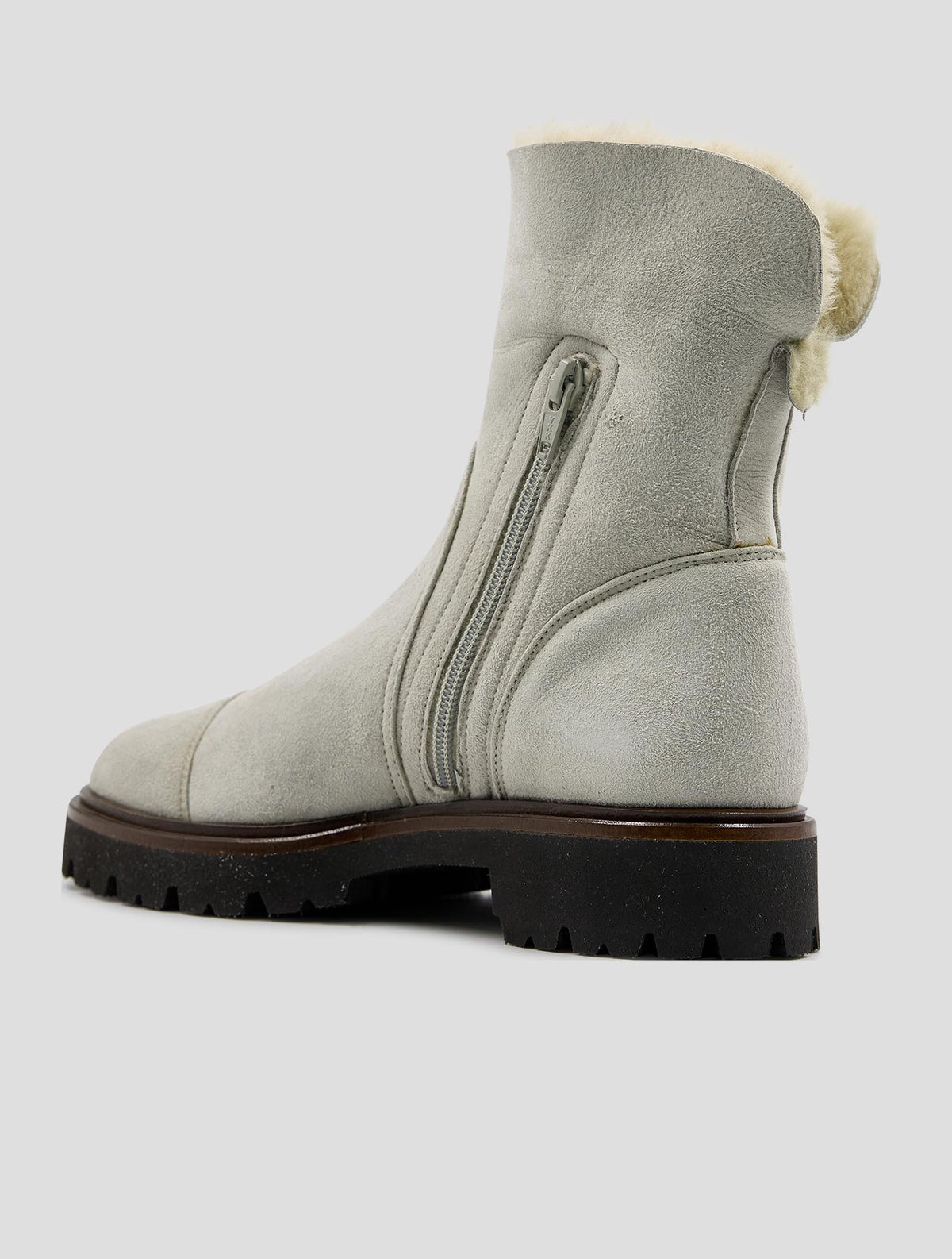 Kiton Gray Leather Shearling Boots Women