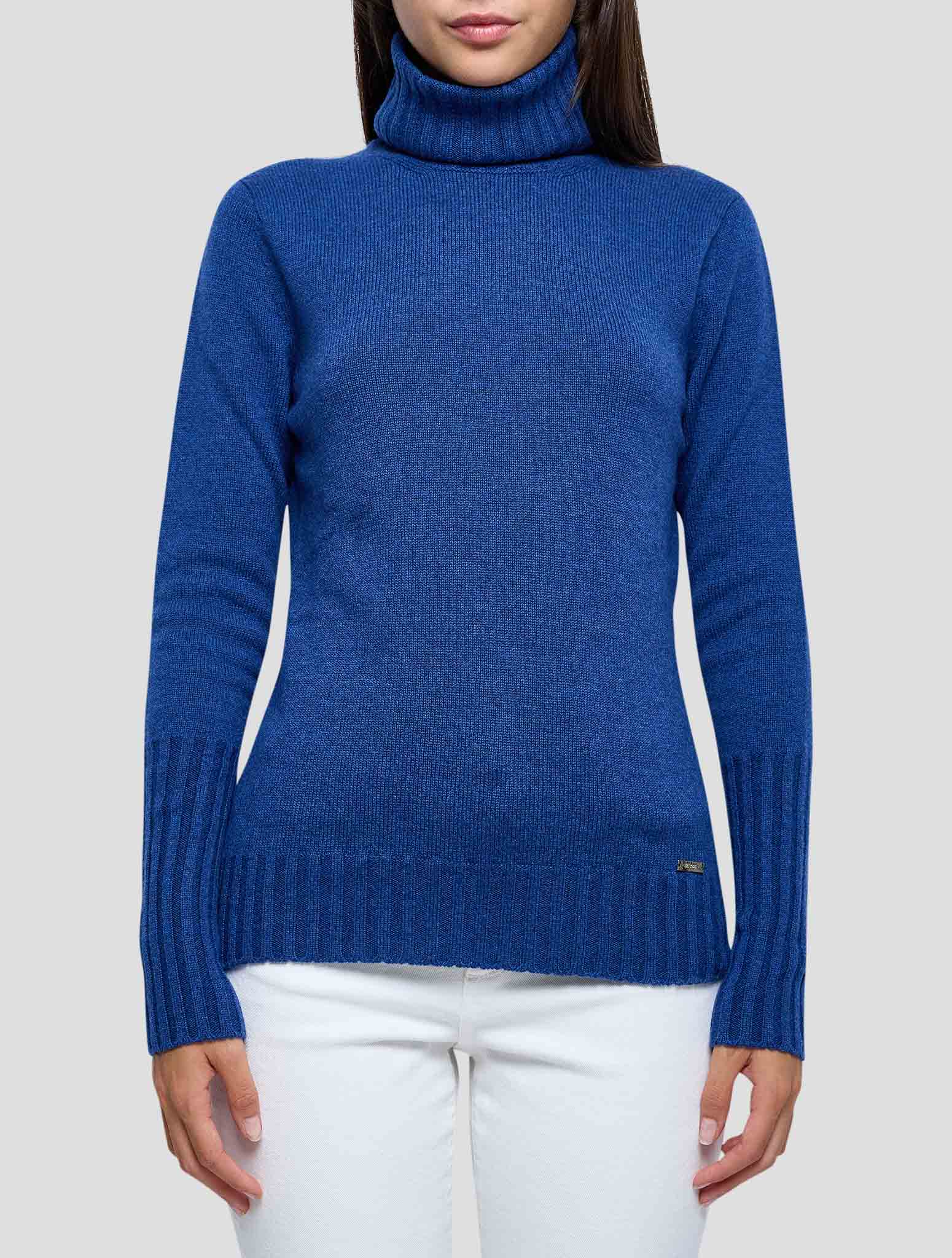 Kiton Blue Cashmere Sweater Turtleneck Women