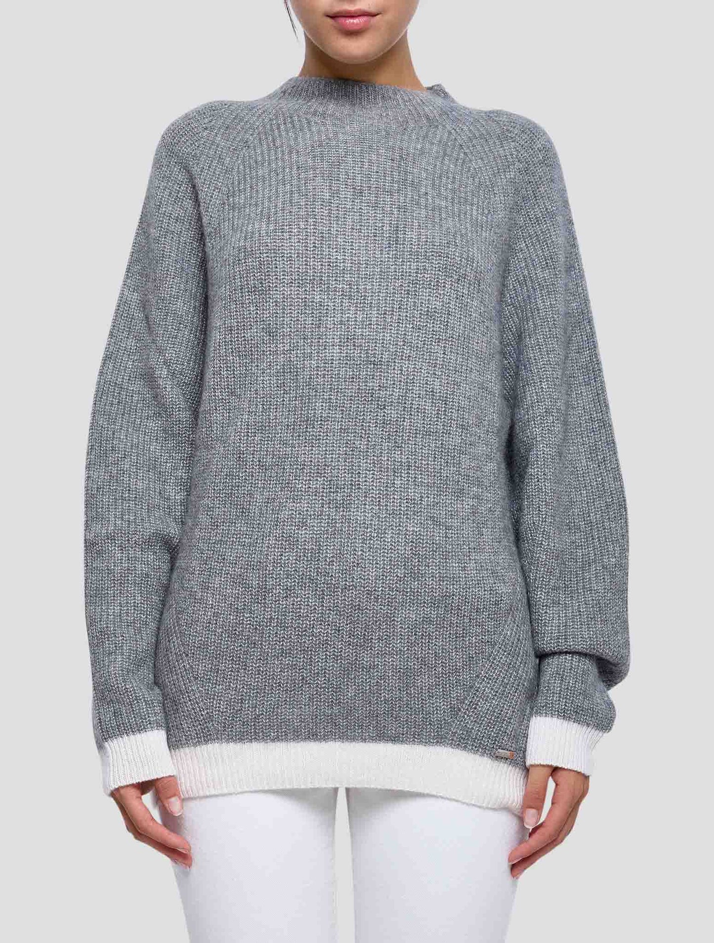 Kiton Gray Cashmere Silk Sweater Half Neck Women