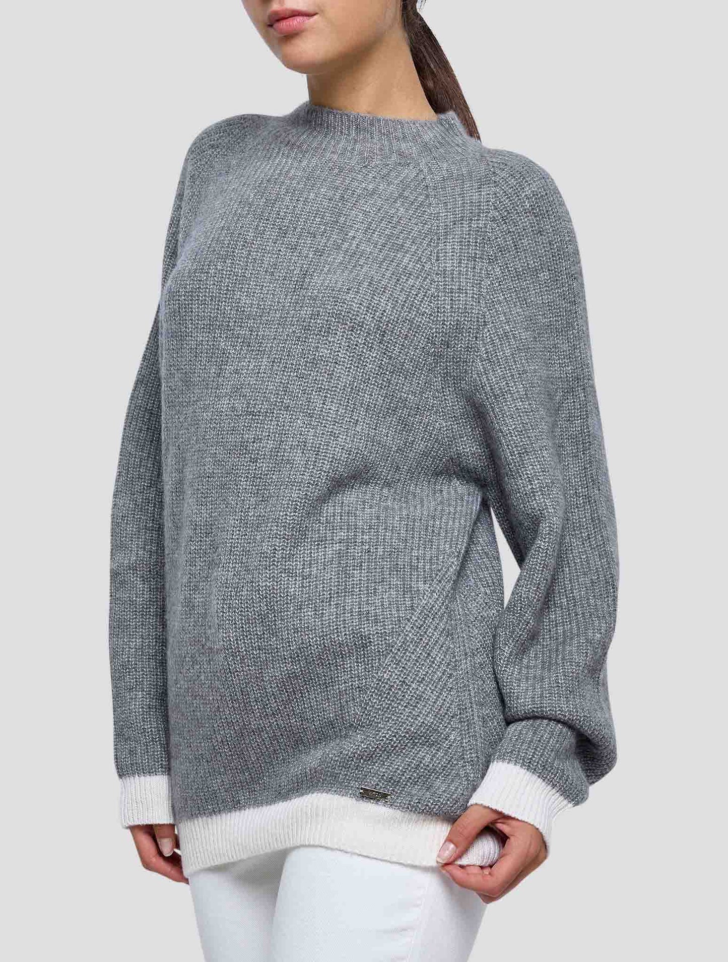 Kiton Gray Cashmere Silk Sweater Half Neck Women