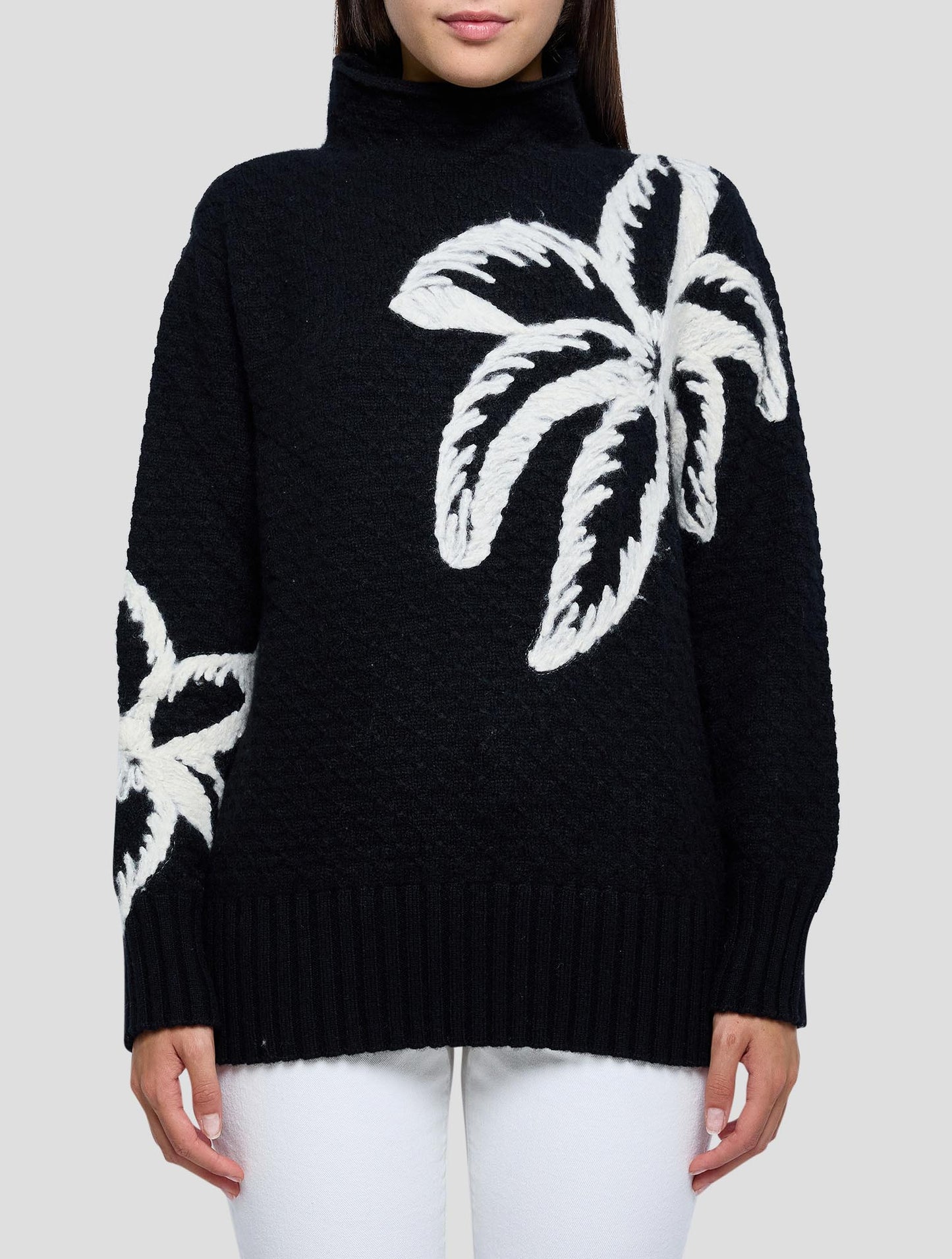 Kiton Black White Cashmere Sweater Turtleneck Women