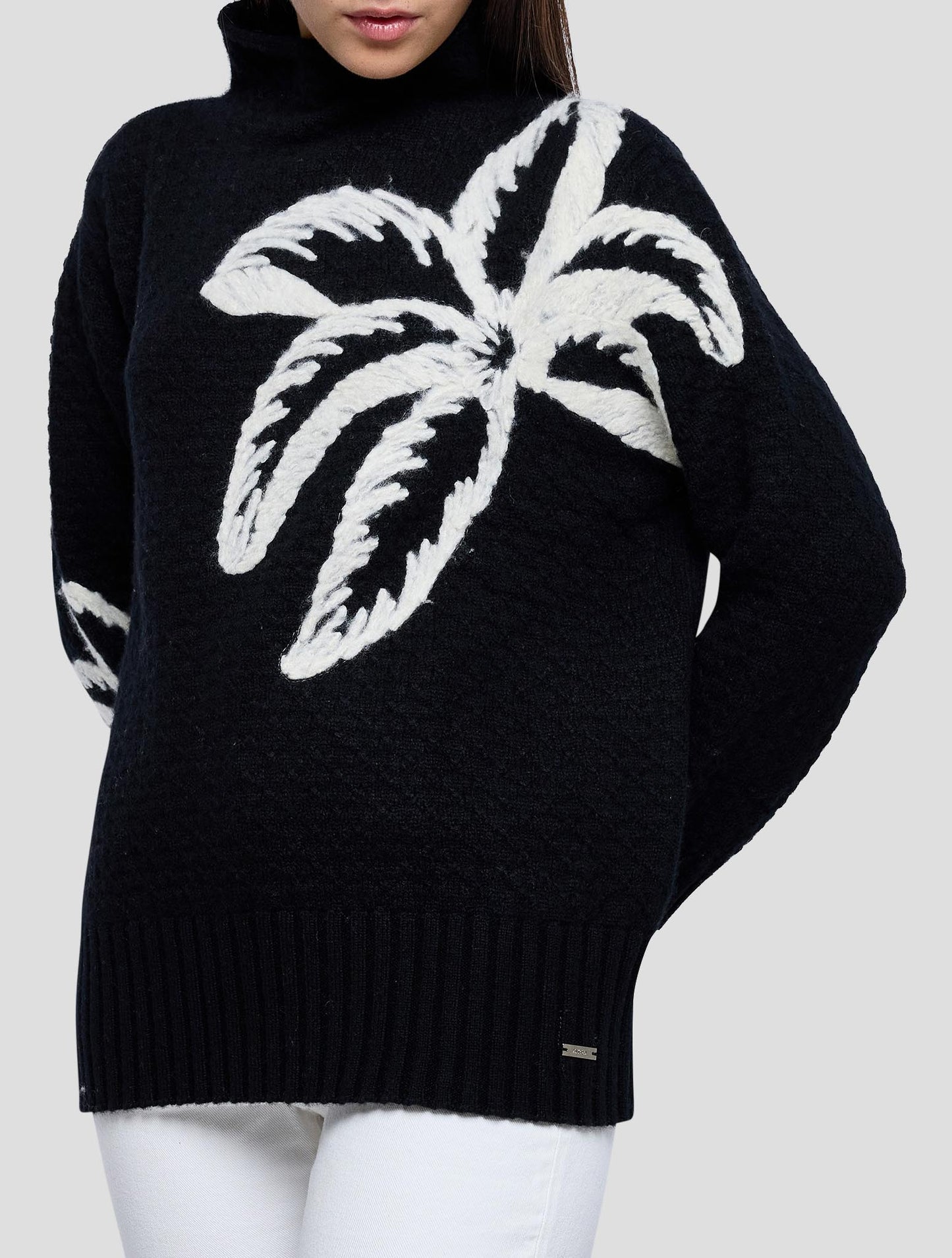Kiton Black White Cashmere Sweater Turtleneck Women