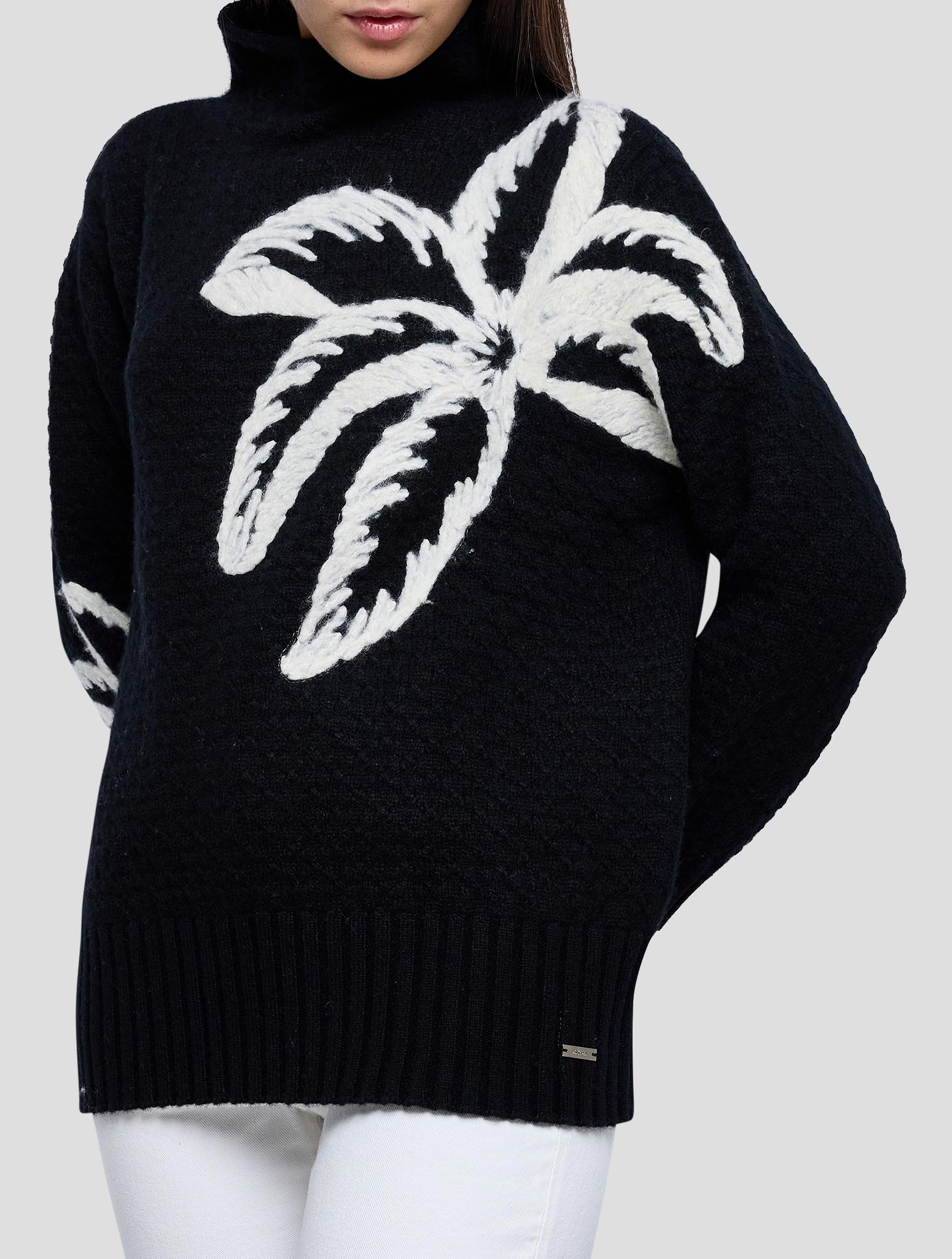 Kiton Black White Cashmere Sweater Turtleneck Women