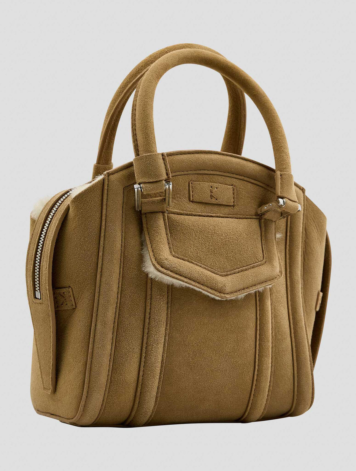 Kiton Brown Leather Shearling Bag Women