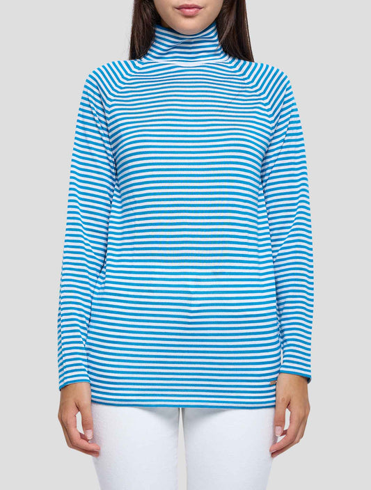 Kiton Light Blue White Cashmere Silk Sweater Turtleneck Women