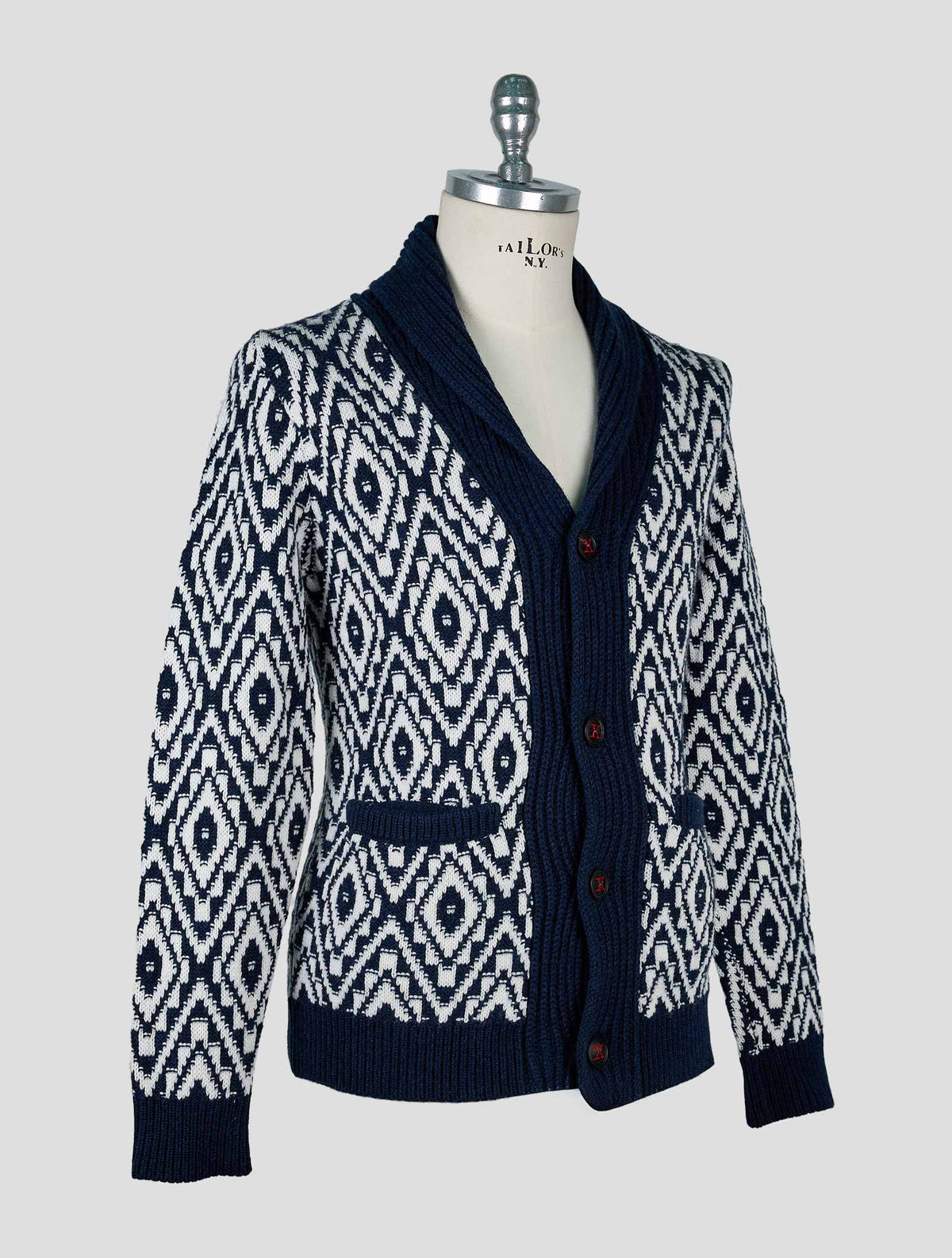 Kiton Blue White Cashmere Cardigan